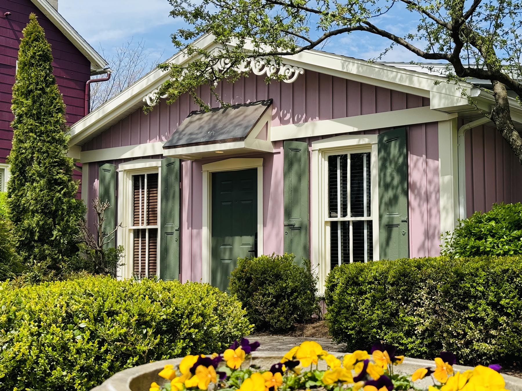 Exterior of pink cottage